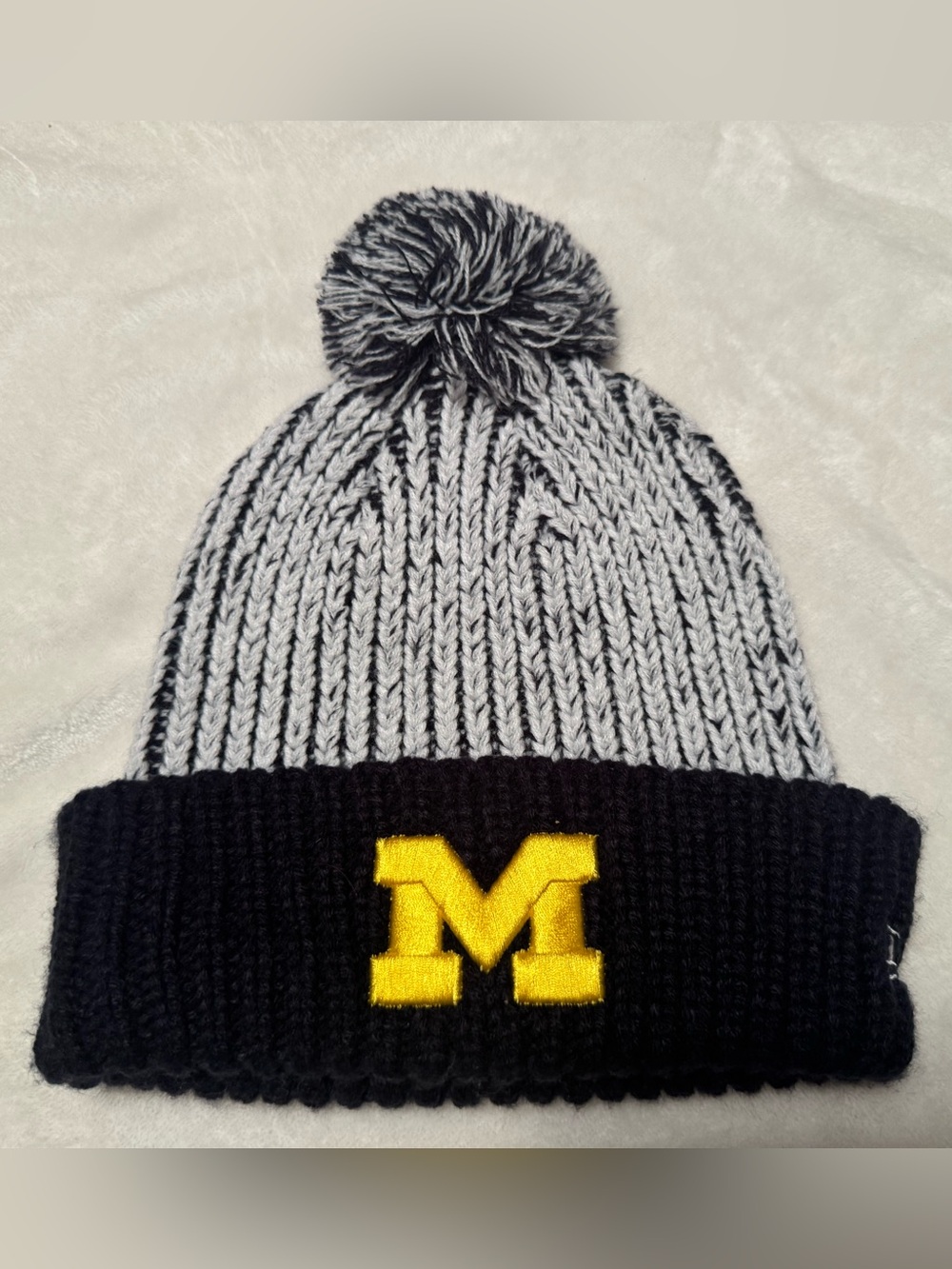 Nike Black & White Pom Beanie with Yellow Patch